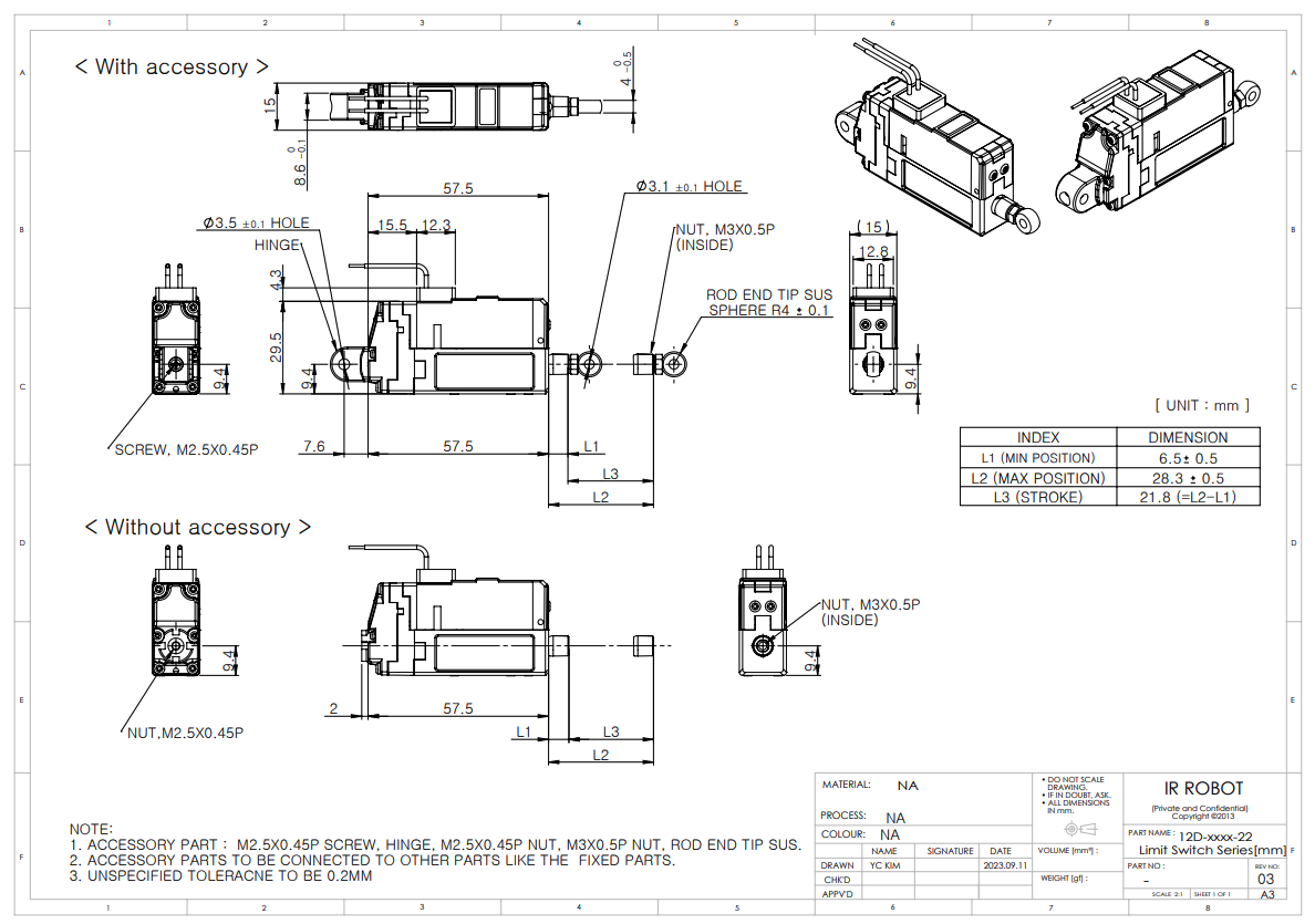 12D Mini Limit Switch 2d drawing